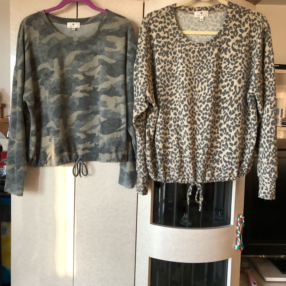 Socialite Camo and leopard sweaters
Each priced at $17, your choice!